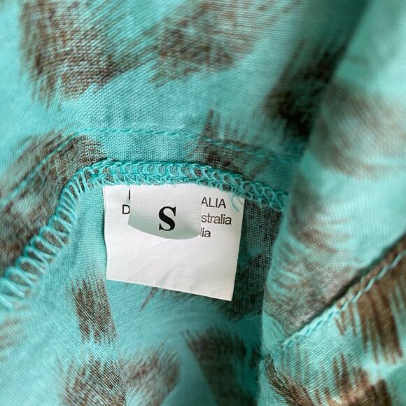 Lola Australia Pacific Midi Dress Size S Turq Green Short Sleeve Animal Cinched - Picture 10 of 14
